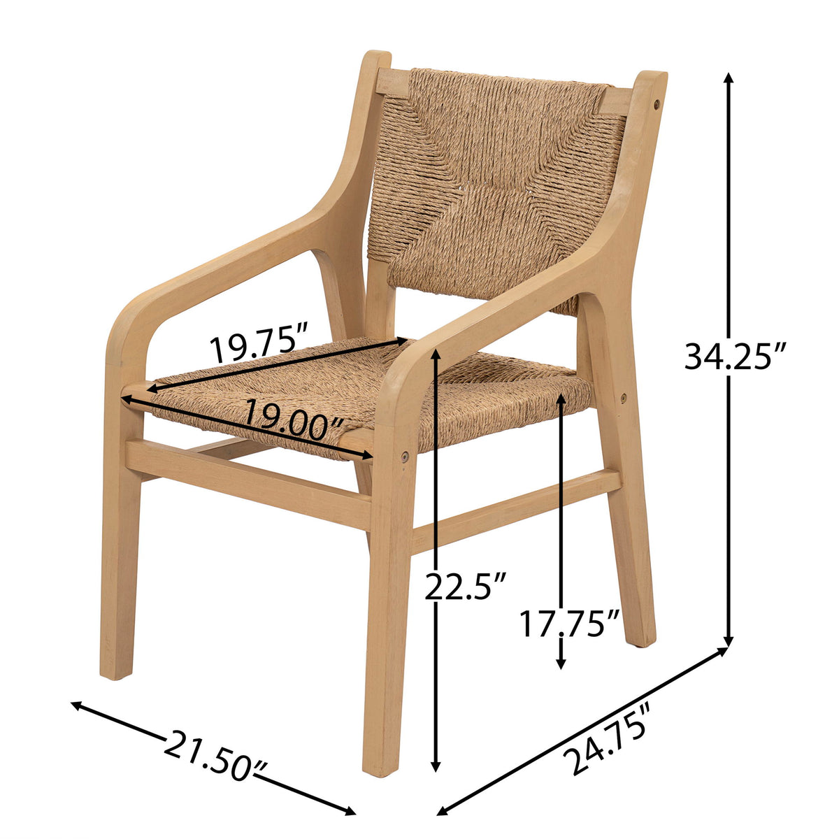 Arm Dining Chair, Indoor Outdoor (Set of 2) - Light Teak / Natural