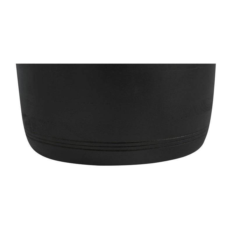 Black vessel with smooth curved body and horizontal band near the base