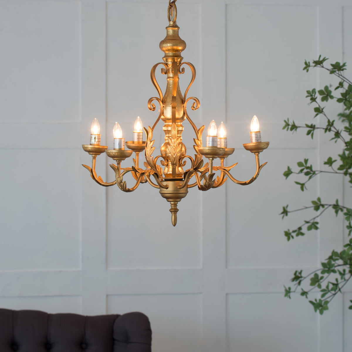 6 Light Chandelier, Hanging Light Fixture With Adjustable Chain For Kitchen Dining Room Foyer Entryway, Bulb Not Included - Gold