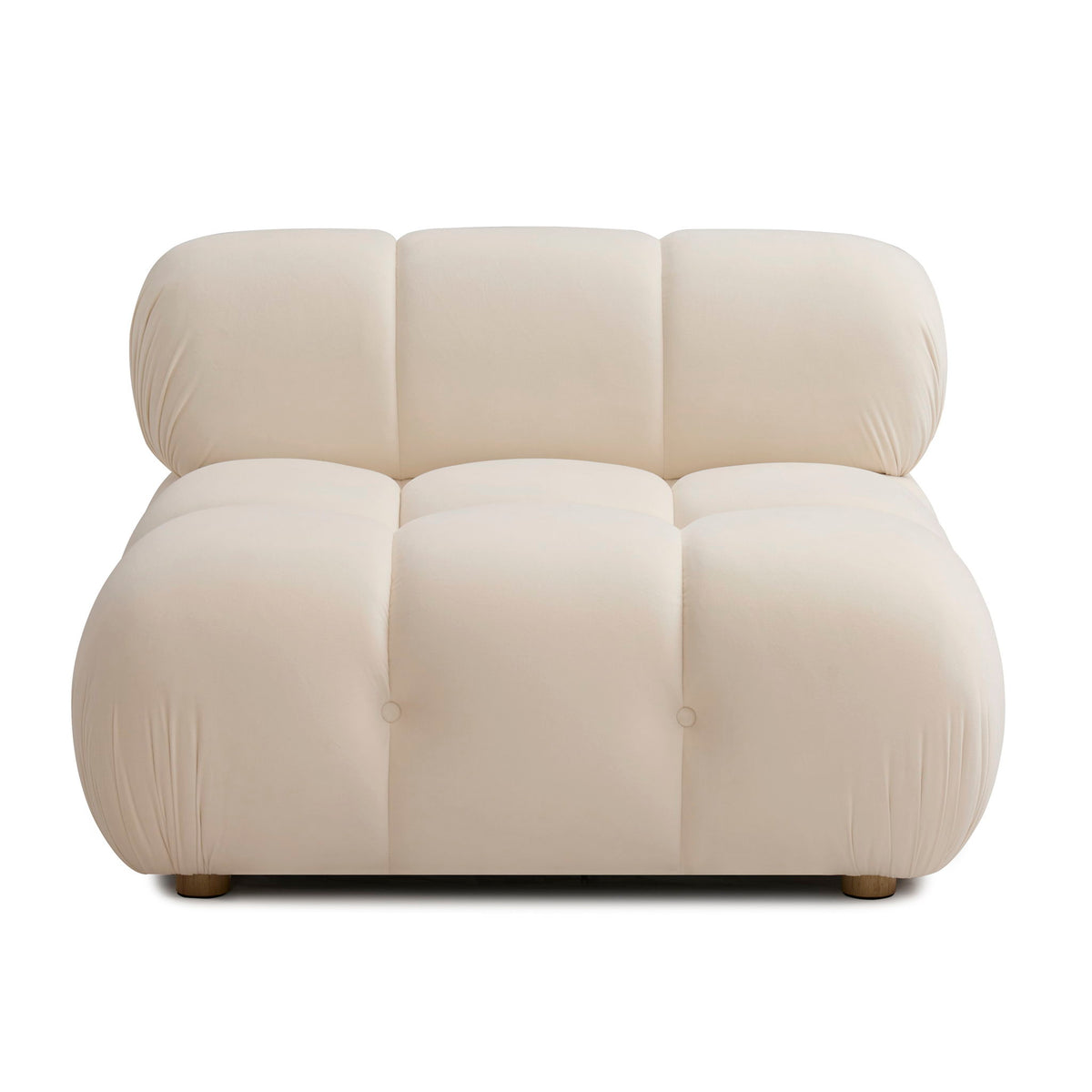 Cream armless modular chair with three padded back sections and cushioned seat front