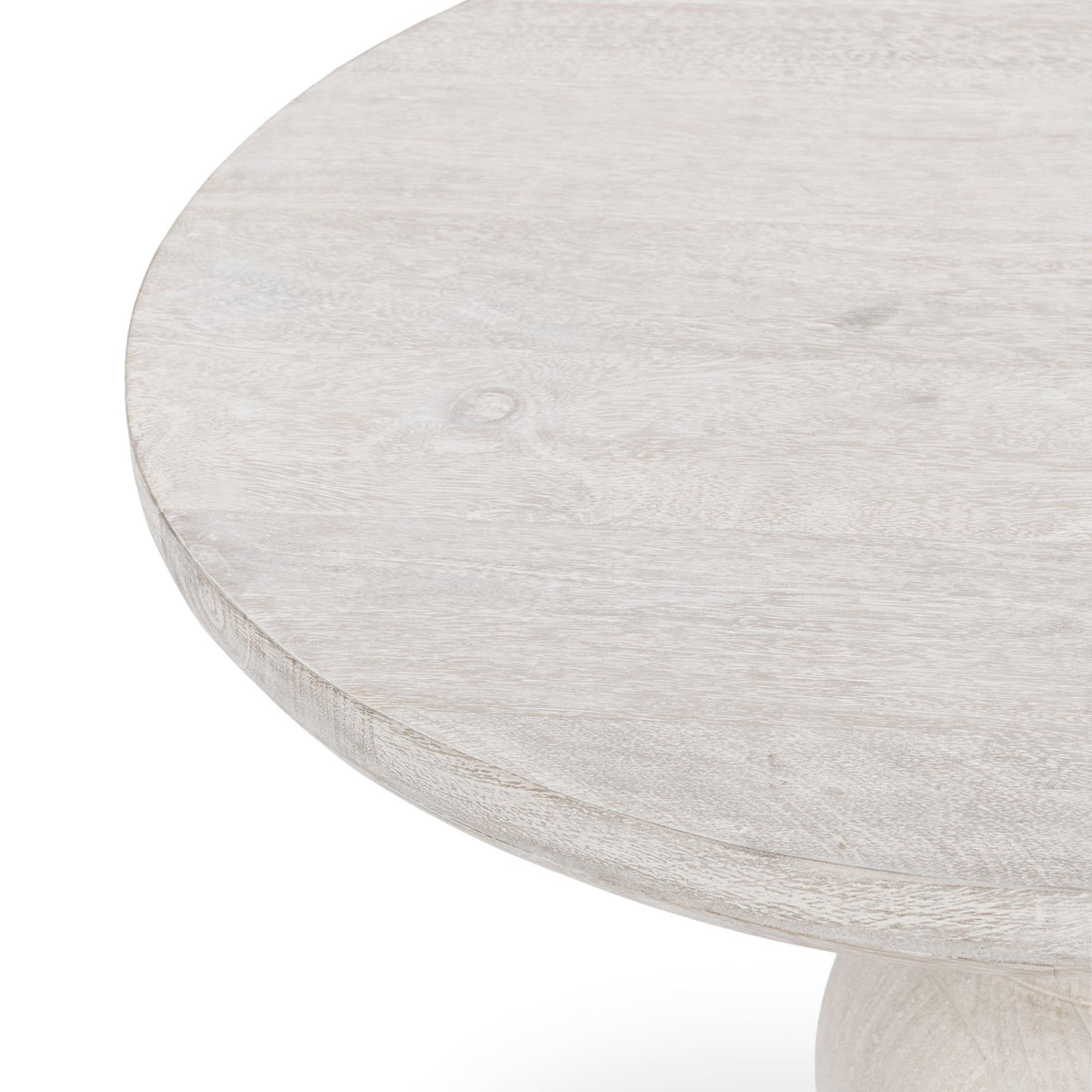 Creamwood round tabletop surface close-up with fine wood grain lines