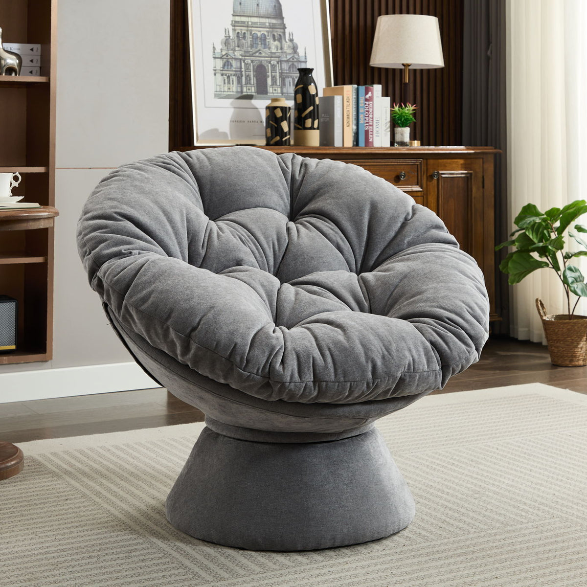 Oversized Swivel Accent Chair, 360 Swivel Barrel Chair, Papasan Chair For Living Room Bedroom
