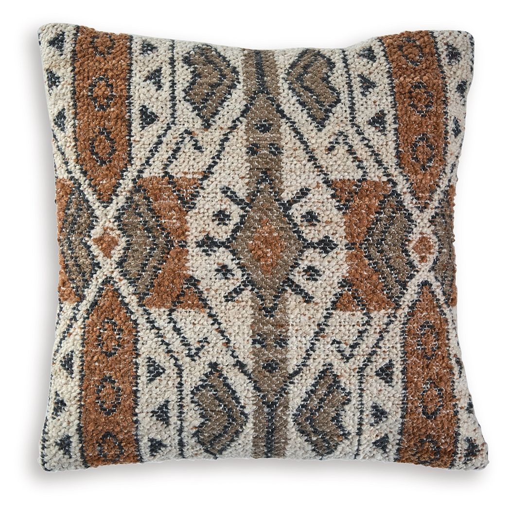 Geometric woven throw pillow, ivory with sienna and black diamond pattern