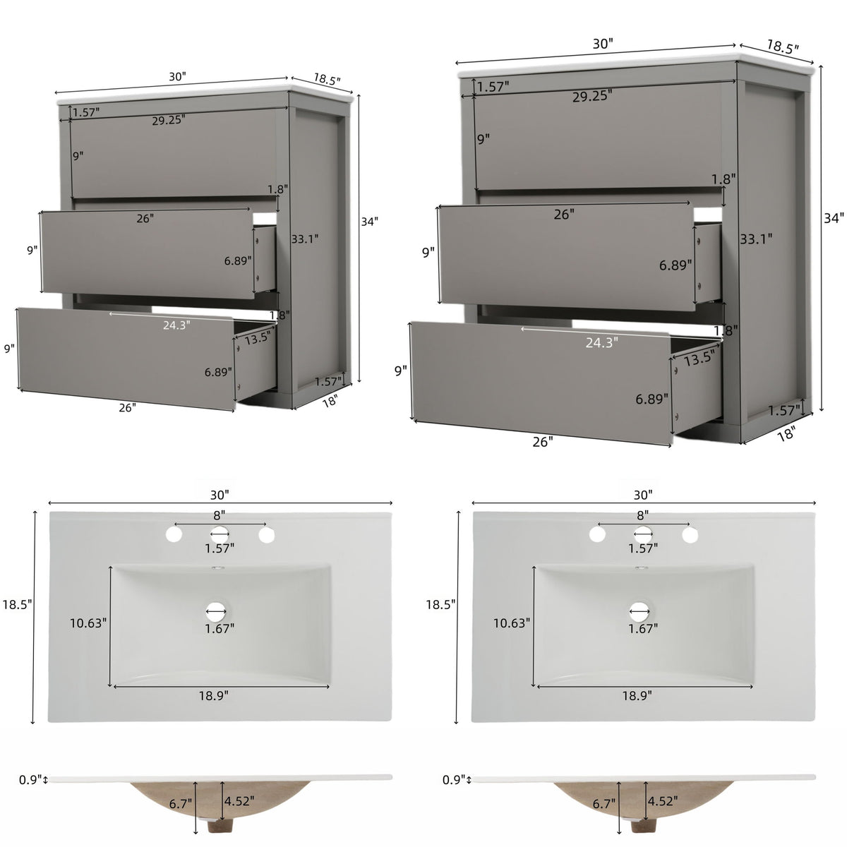 Double Sinks Bathroom Vanity Set With 2 Ceramic Basins