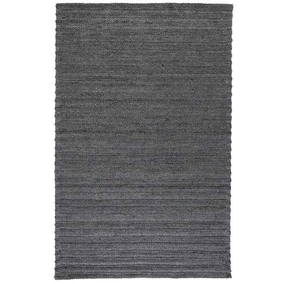 Charcoal flatweave area rug with muted heather texture and simple straight edges