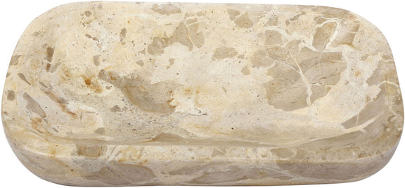 Genuine marble tray in beige with tan and light veining, rounded oval shape
