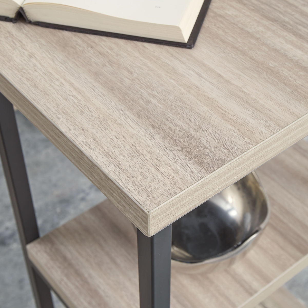 Waylowe - Natural / Black - Home Office Desk - Double-Shelf Pedestal