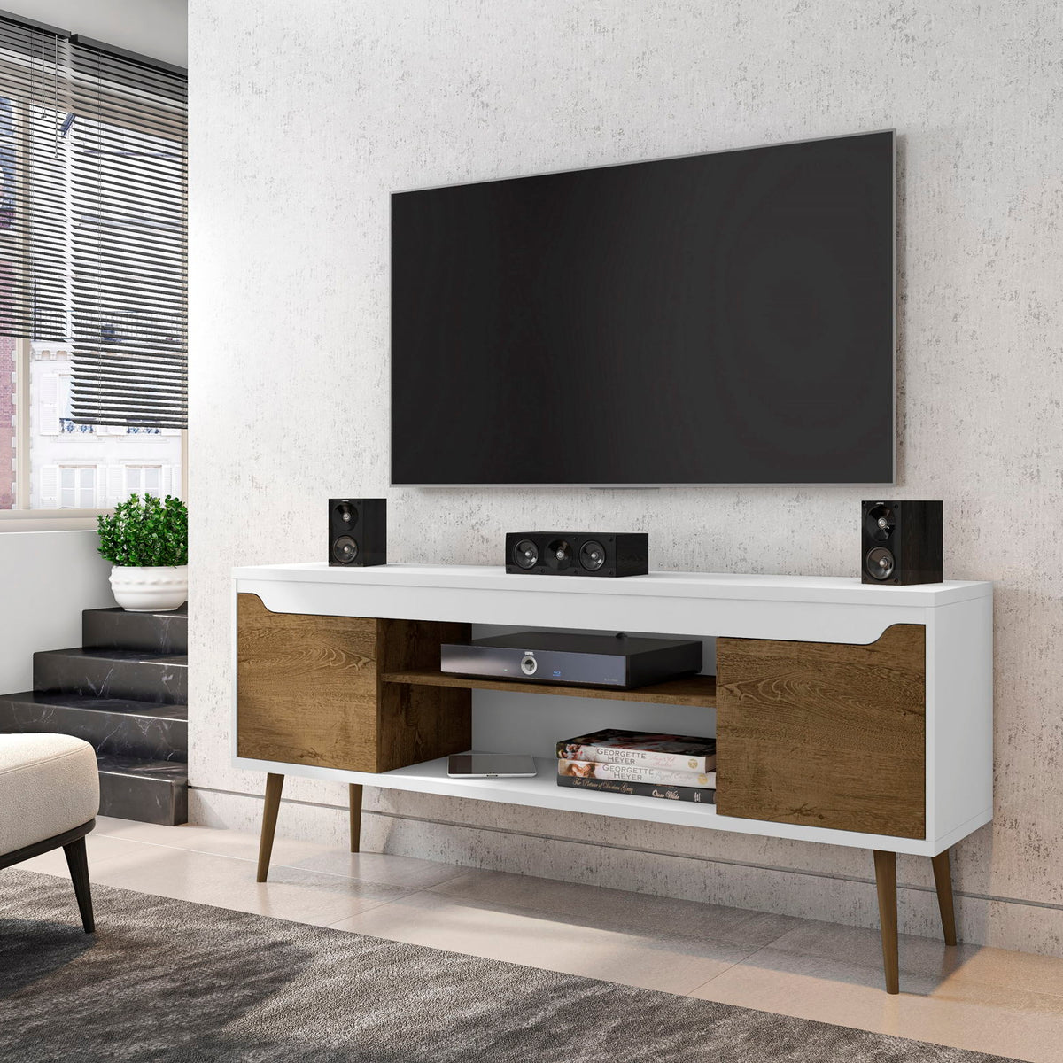 Bradley - TV Stand - Rustic Brown And White