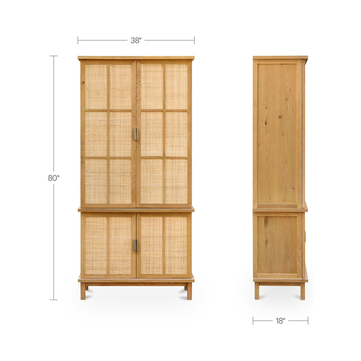 Tall cabinet dimensions: 80 in H, 38 in W; depth 18 in