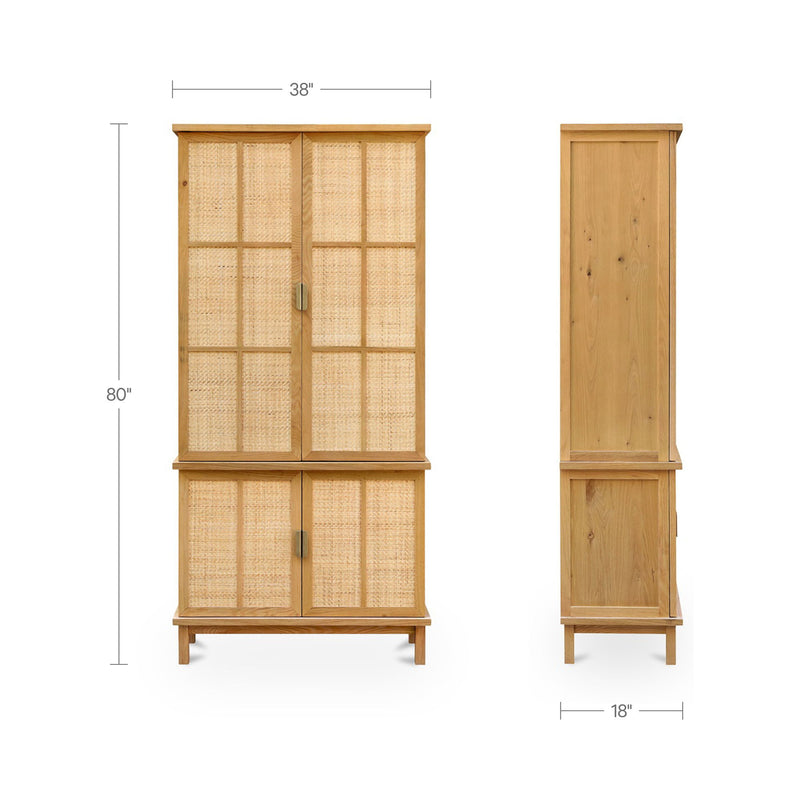 Tall cabinet dimensions: 80 in H, 38 in W; depth 18 in