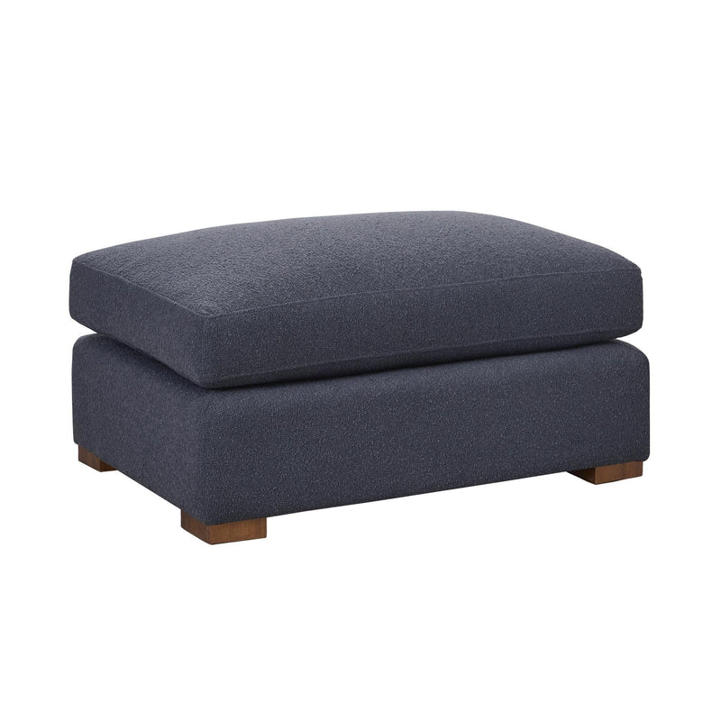 Dark charcoal ottoman with matching fabric top and square wooden legs
