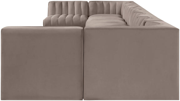Gray armless velvet modular sectional with tufted back cushions and padded armrests
