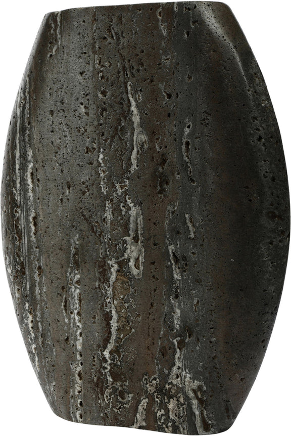 Gray textured travertine-style vase with tapered silhouette