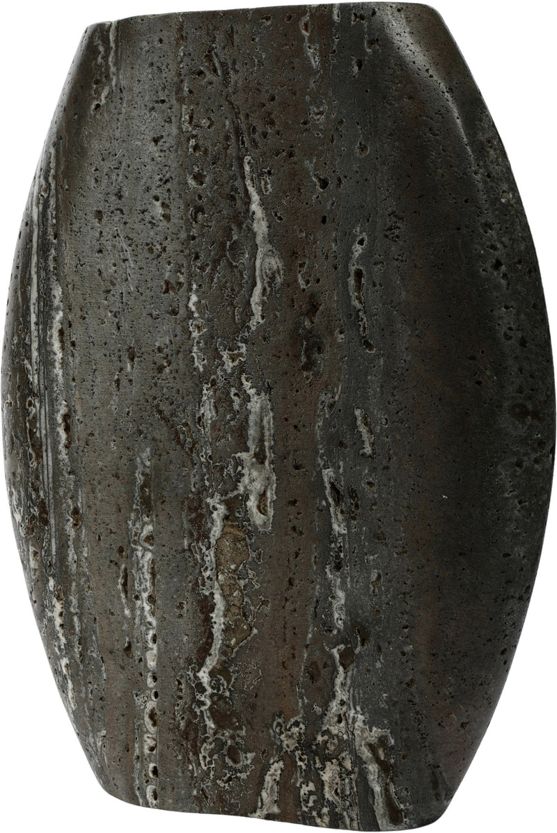 Gray textured travertine-style vase with tapered silhouette