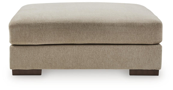 Linenhause accent ottoman, rectangular cushion with dune beige upholstery and dark legs
