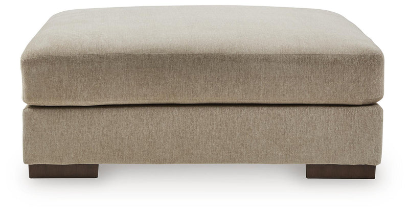 Linenhause accent ottoman, rectangular cushion with dune beige upholstery and dark legs