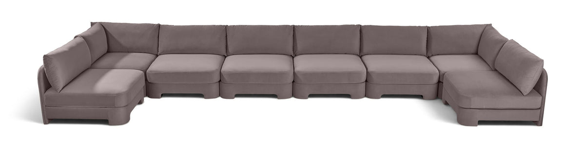 Mocha armless U-shaped sectional sofa with chaise modules and box cushions