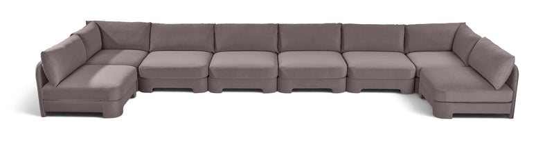 Mocha armless U-shaped sectional sofa with chaise modules and box cushions