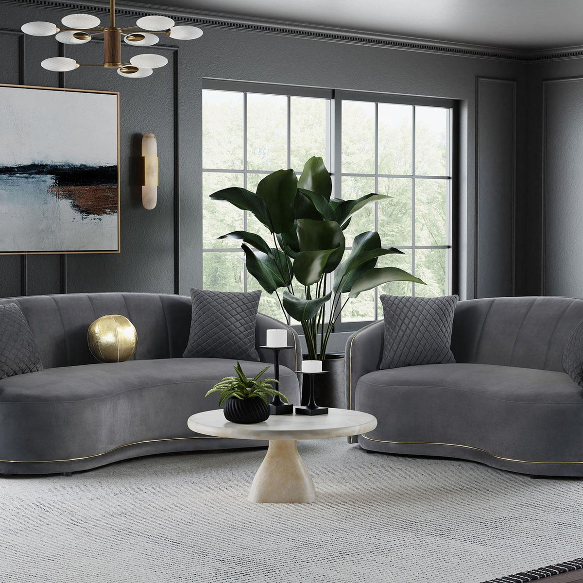 Brookside 2-piece Velvet Upholstered Sofa Set Dark Grey