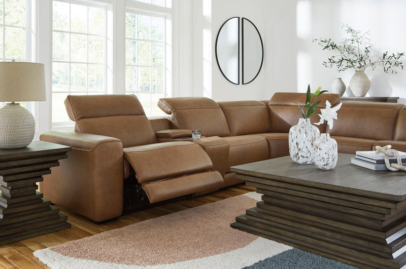 Rally-Up Caramel Leather Power Reclining Sectional