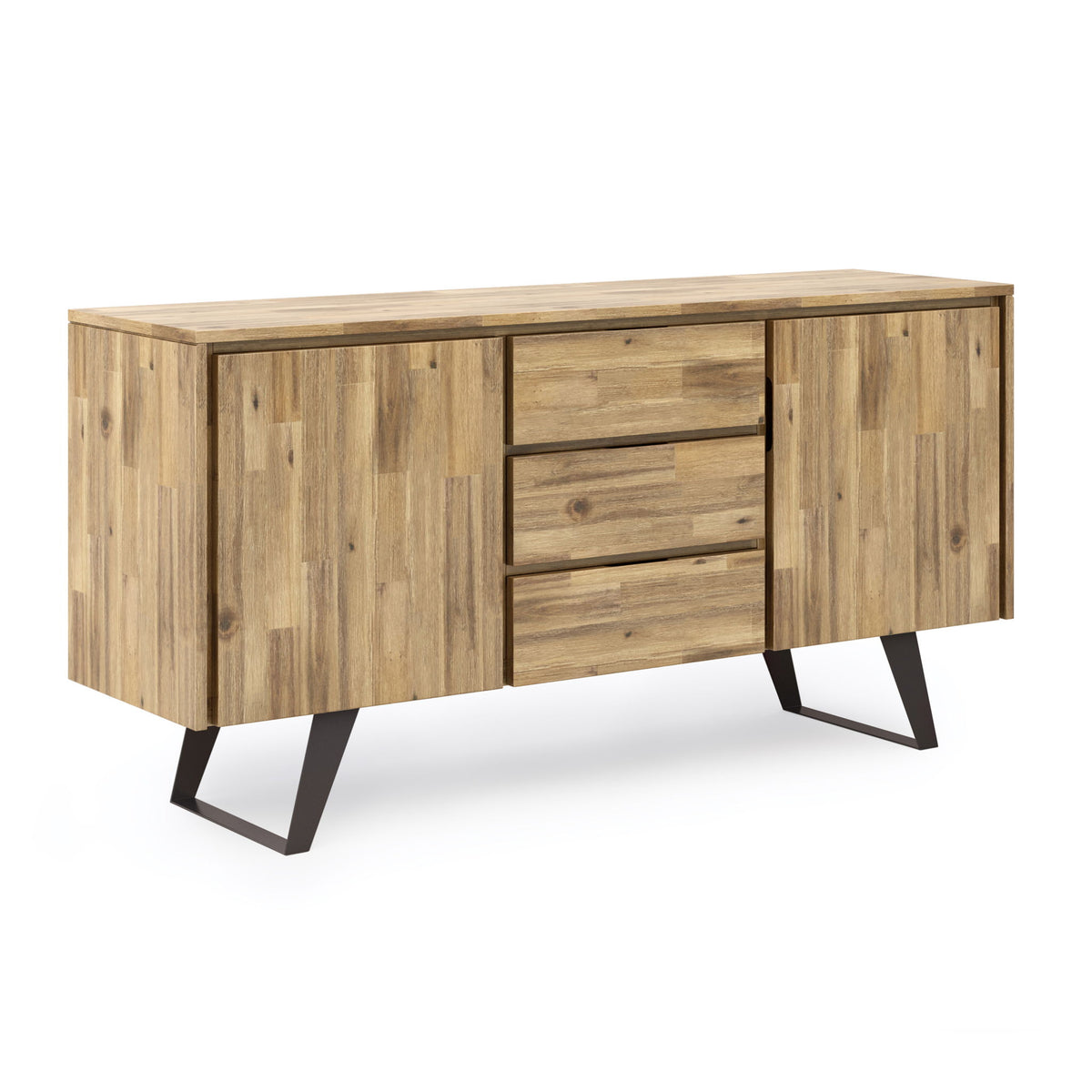 Light brown modern industrial sideboard buffet with three drawers and two cabinet doors