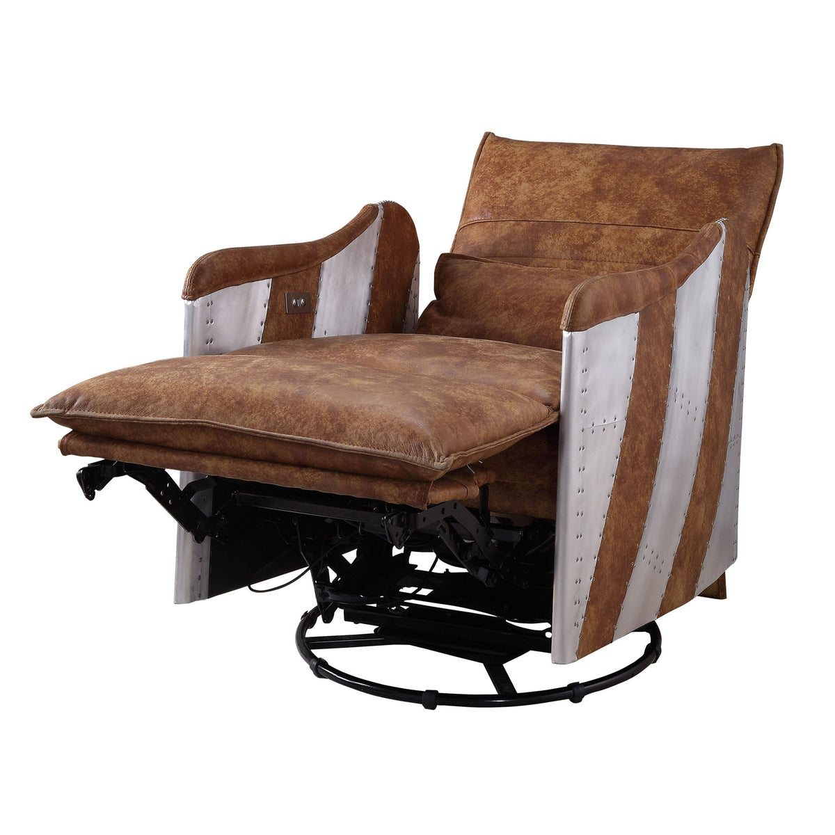 Qalurne - Power Motion Recliner With Swivel - Two Tone Mocha
