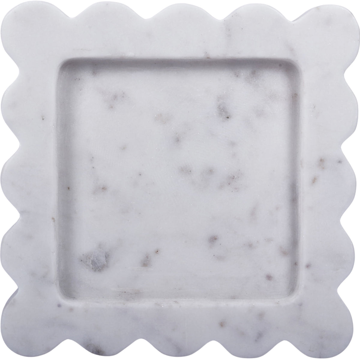 Genuine marble tray, white marble with subtle gray speckling and scalloped edges