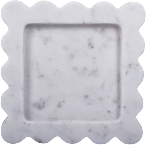 Genuine marble tray, white marble with subtle gray speckling and scalloped edges
