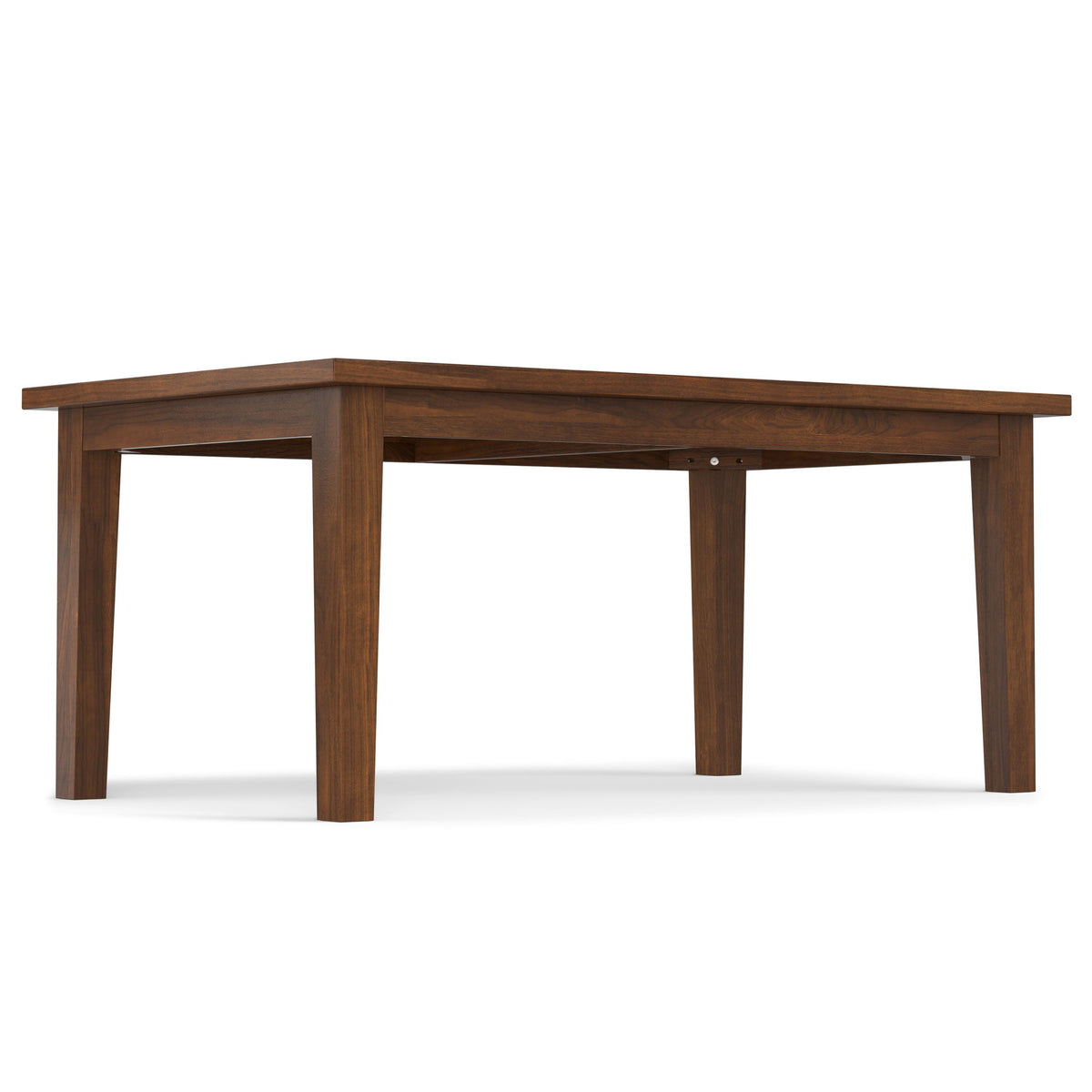 Handcrafted dining table with warm brown wood top and matching apron legs