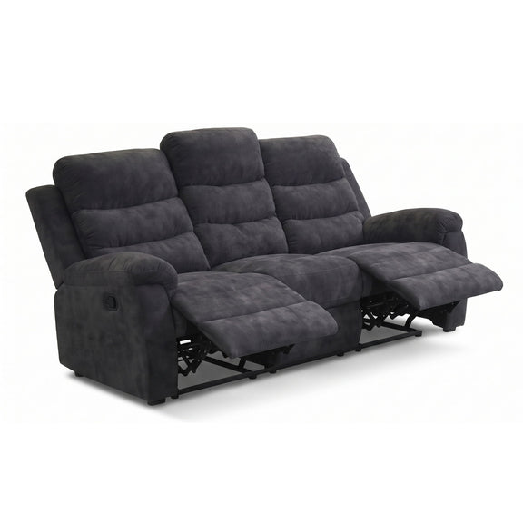 Dark gray 3-seat manual recliner sofa with extended footrests and adjustable side seats
