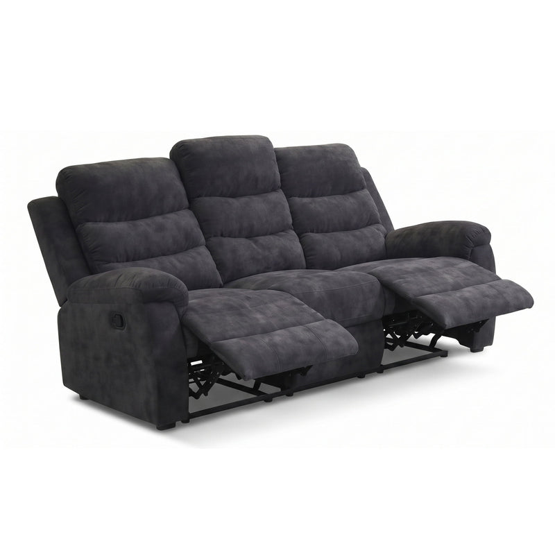 Dark gray 3-seat manual recliner sofa with extended footrests and adjustable side seats