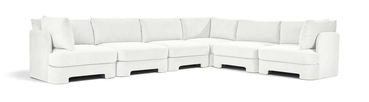 Hammond white velvet corner sectional sofa, 6-piece set with upholstered seat cushions