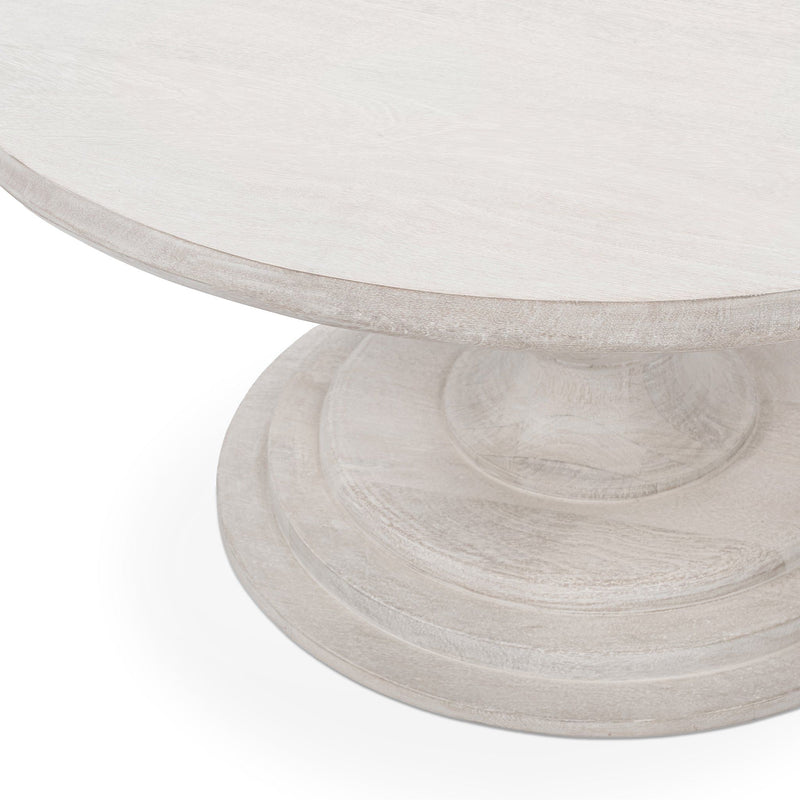 Creamwood round tabletop corner with pedestal base and wood texture