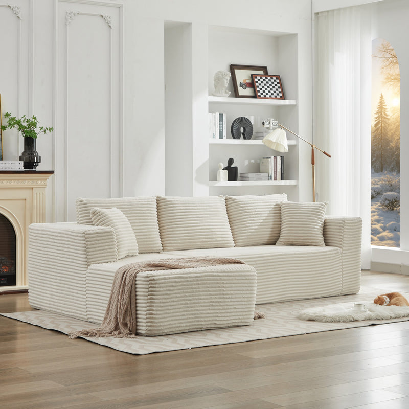 106' Cloud Sectional Couch L-Shape with Left Facing Chaise(Single Seat is not included),Deep Seat Modern Modular Sofa for Living Room,No Assembly Required,Beige (Plush Corduroy Fabric),SF502BG-LFC
