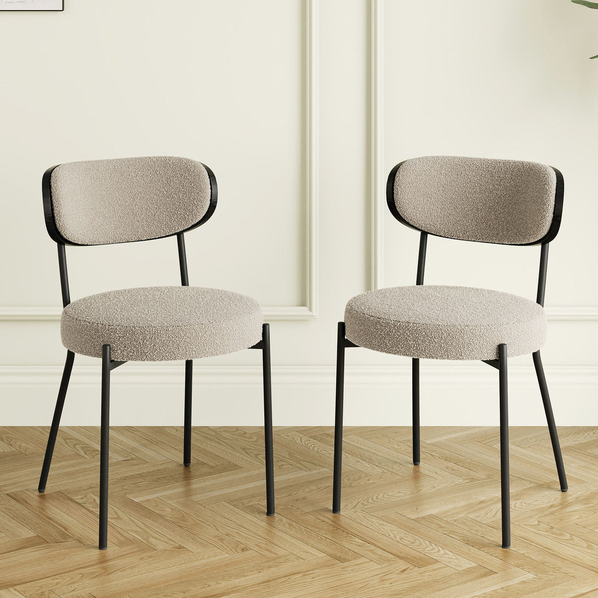 Boucle Modern Kitchen Dining Chair With Bentwood Back (Set of 2)