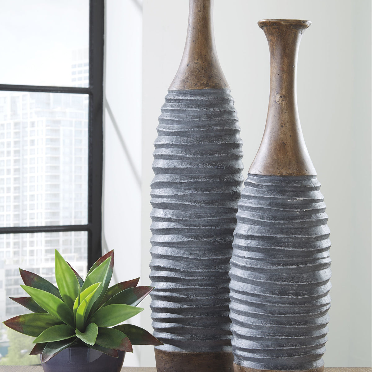 Blayze - Antique Gray / Brown - Vase Set (Set of 2)