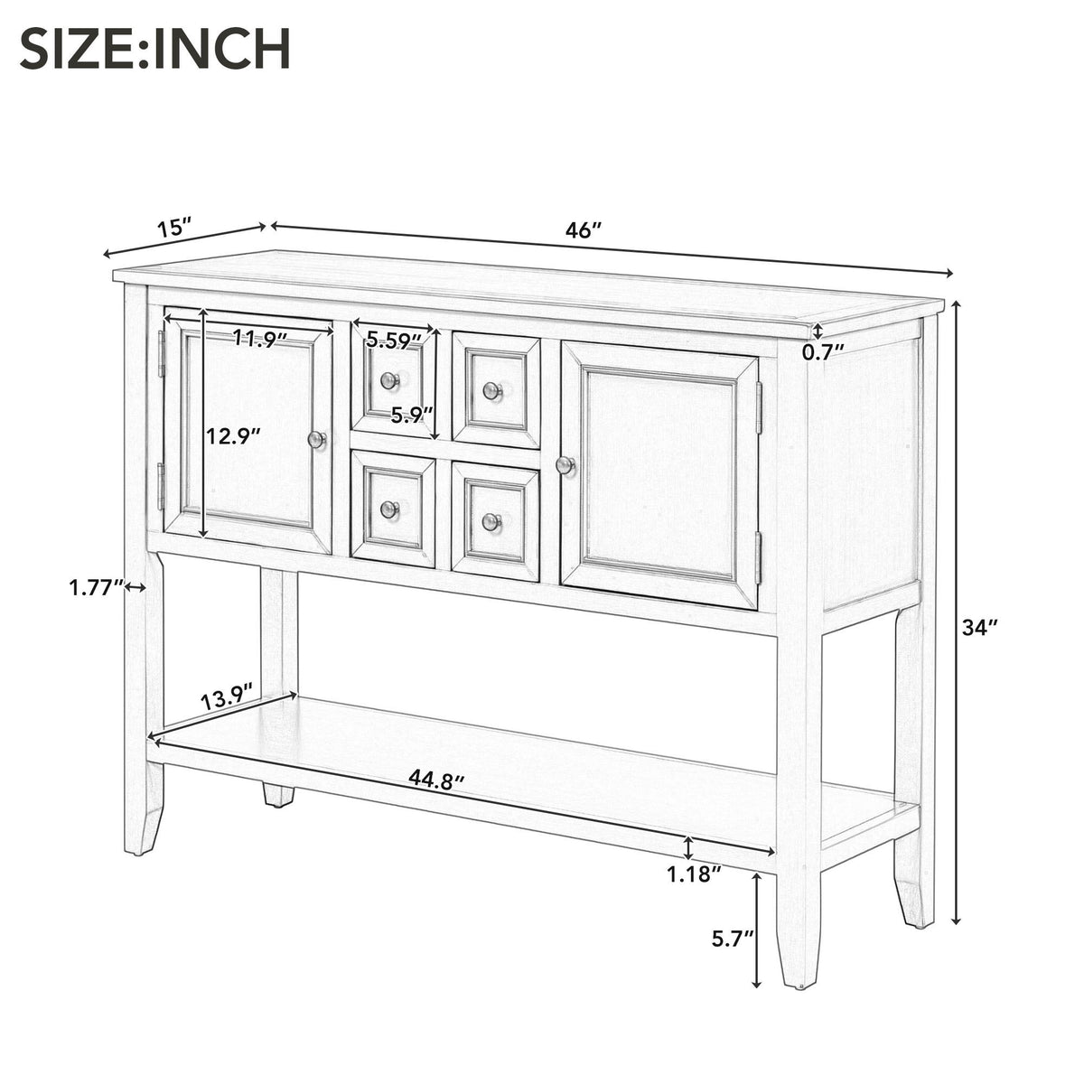 Cambridge Series - Console Table With Ample Storage 4 Small Drawers Bottom Shelf - Espresso