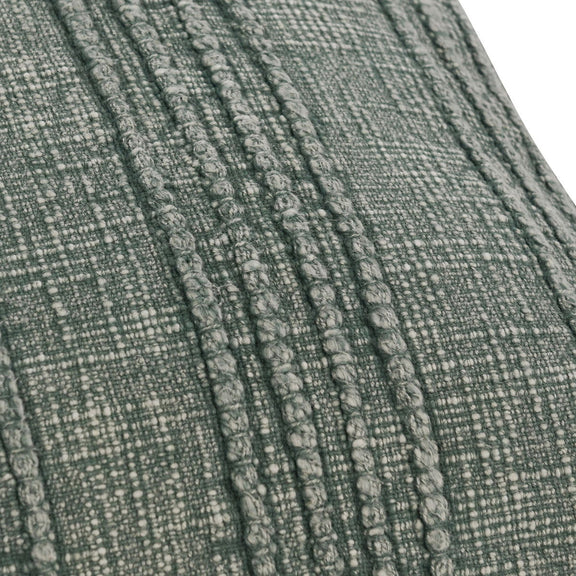 Teal textured fabric throw pillow close-up with vertical stripe pattern