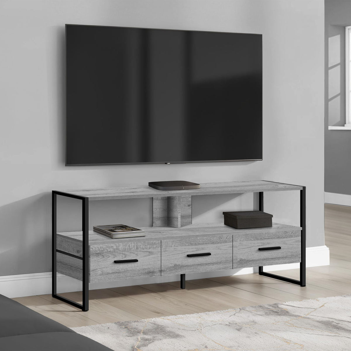 TV Stand, Console, Media Entertainment Center, Storage Drawers, Modern