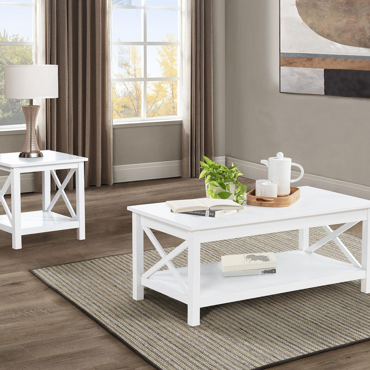 Skyview 2-piece Rectangular Lift Top Coffee Table Set White