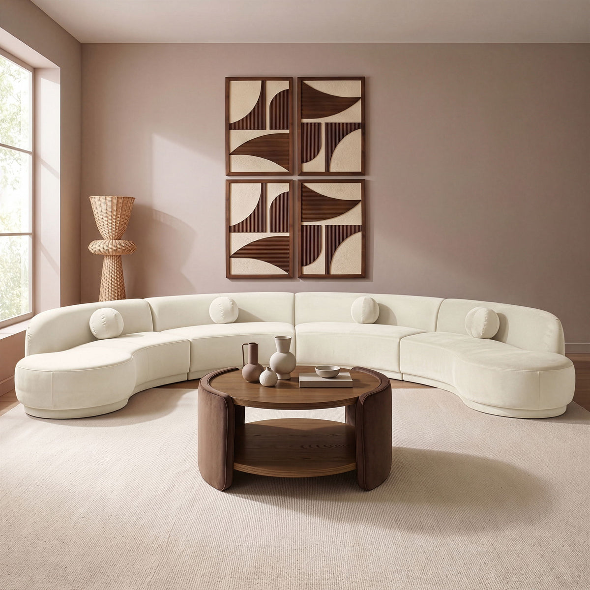 White velvet performance sectional sofa with chaise and rounded seat cushions