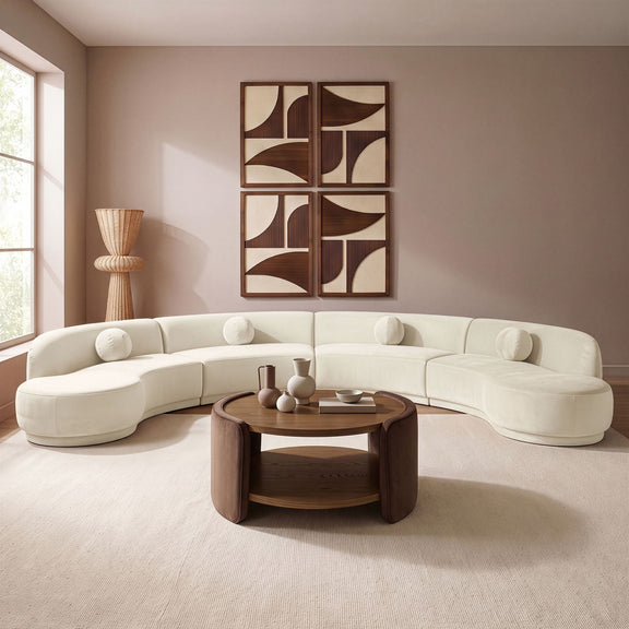 White velvet performance sectional sofa with chaise and rounded seat cushions