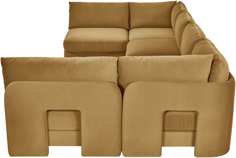 Light brown velvet armless U-shaped sectional sofa with corner and chaise sections