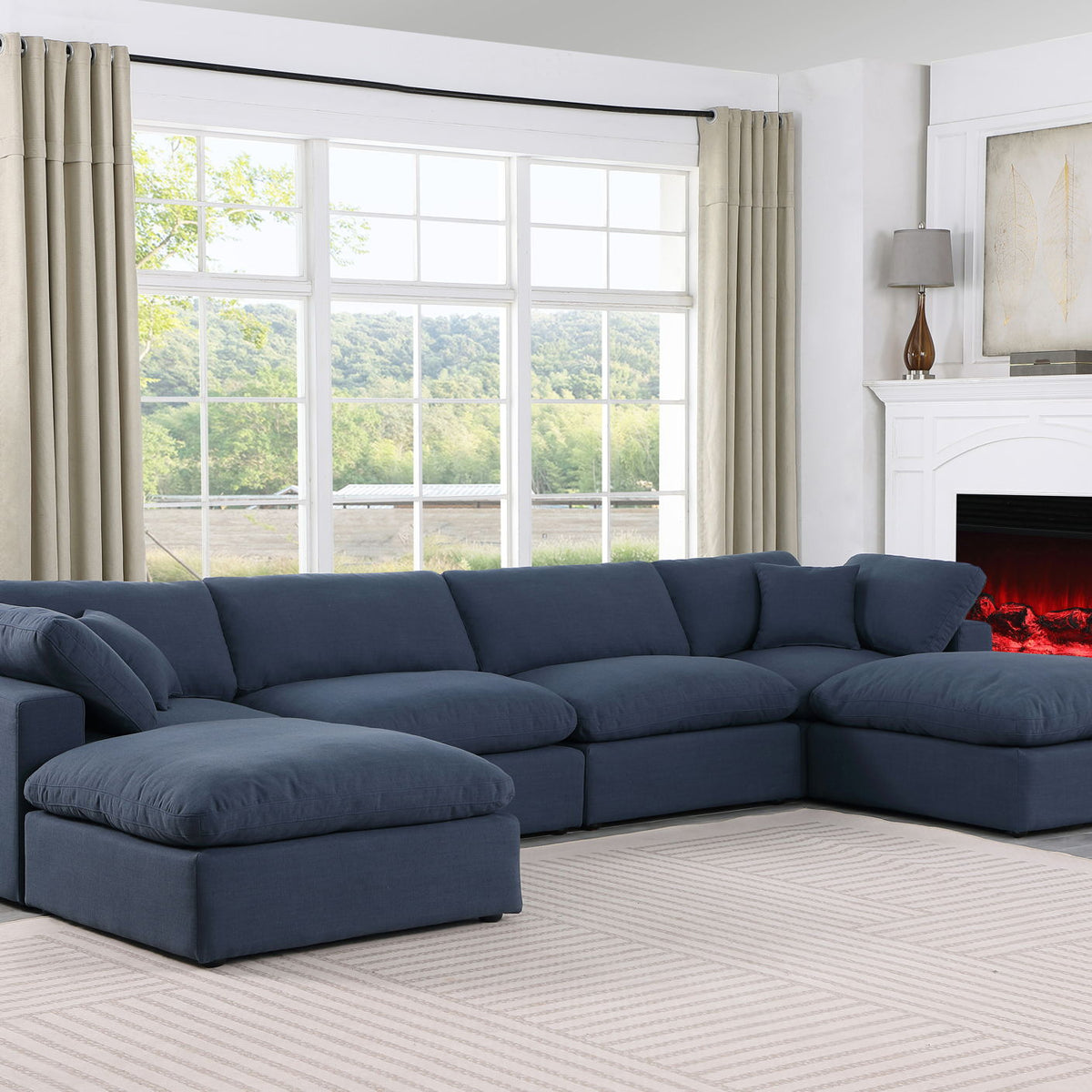 Comfy - 6 Piece Linen Modular Double Chaise Sectional