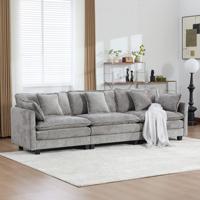 Cloud Sofa 3 Seats (Ottoman is not included), Modern Sectional Couch, for Living Room Bedroom and Apartment, Comfy Double Layer Upholstered Seat Cushion, Breathable Chenille Fabric,Gray,SW5013GY