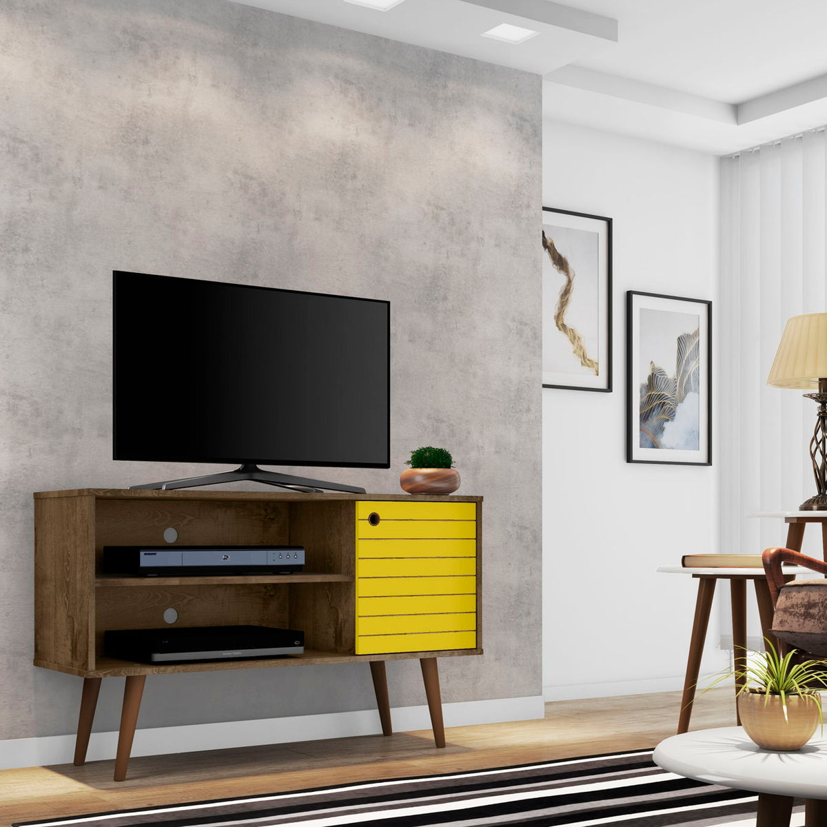 Manhattan Liberty - TV Stand With Rustic Brown Frame