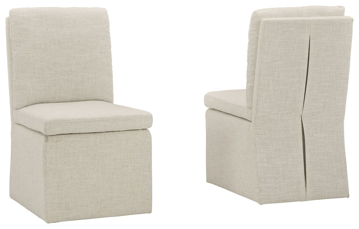 Oatmeal upholstered dining side chair set, tall back and square arms