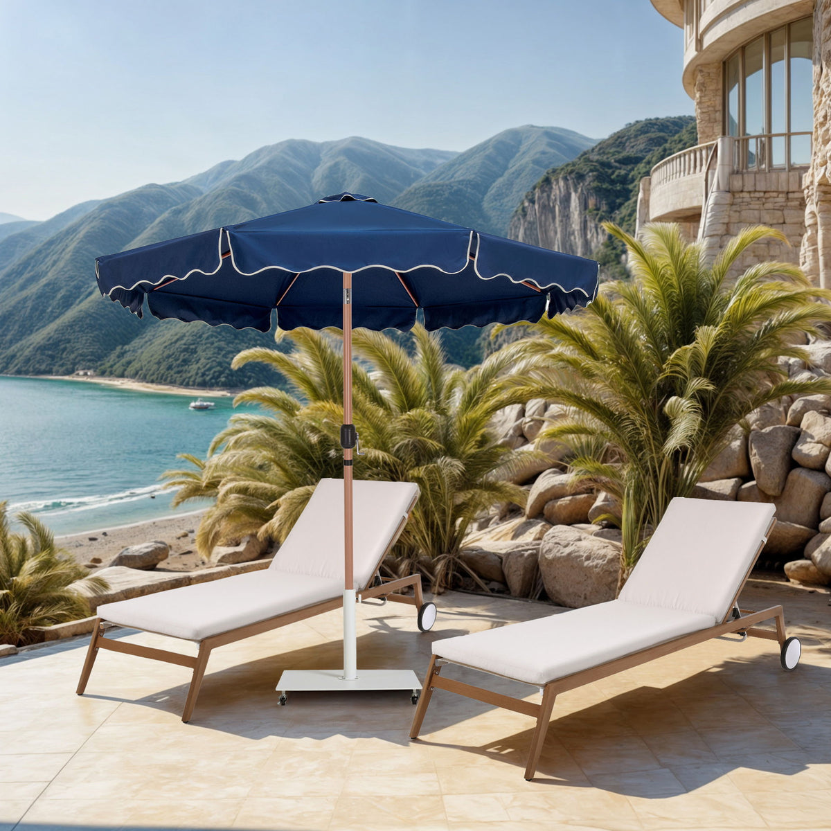 Amalfi - Aluminum Patio Umbrella - White Base / Light Brown Pole