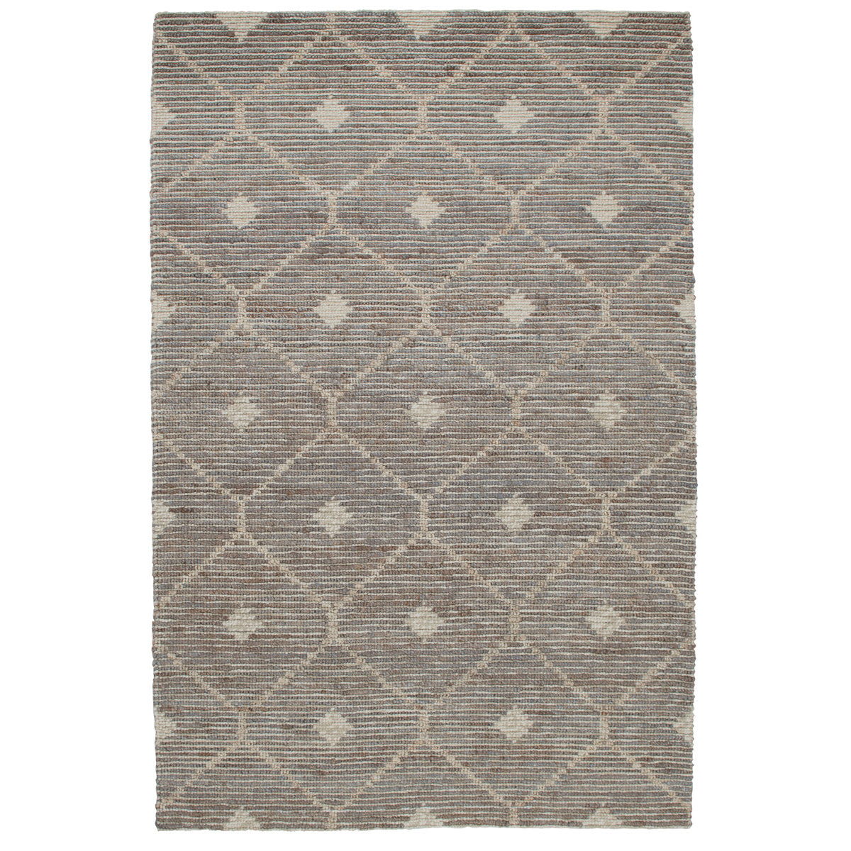 Stone gray and natural geometric diamond lattice rug, rectangular area rug.