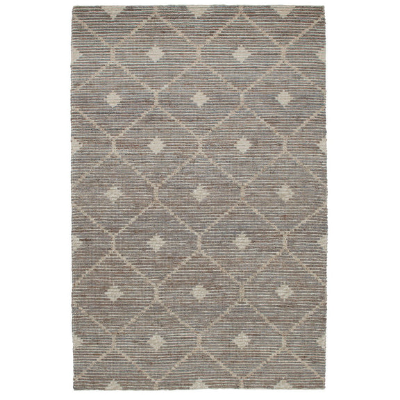 Stone gray and natural geometric diamond lattice rug, rectangular area rug.